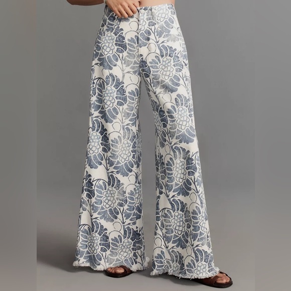 Anthropologie Pilcro Adi Linen Printed Floral Wide-Leg Pants, Sz 24 - Picture 2 of 3